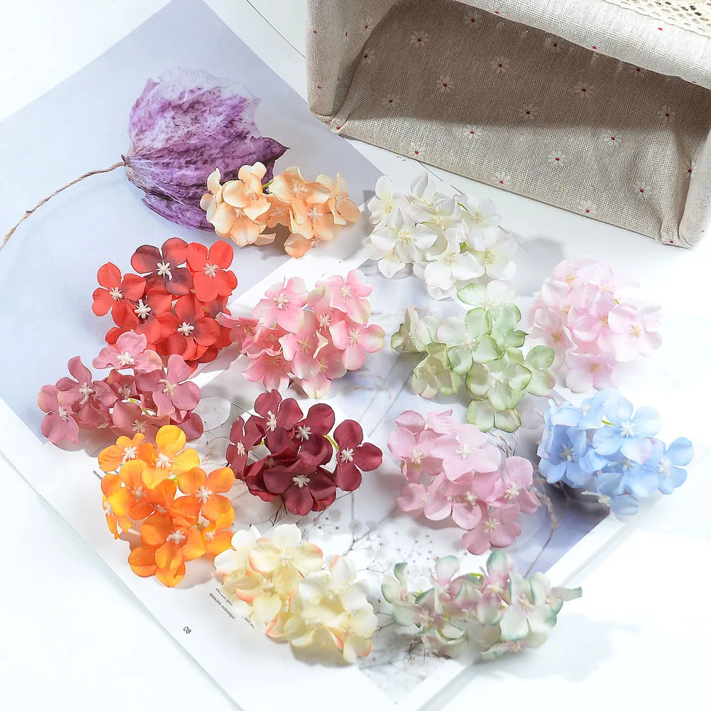 

20pcs New 9 heads Silk Hydrangea Artificial Flower Head For Home Wed Decor DIY Crafts Fake Flower Party Supplies Accessorie