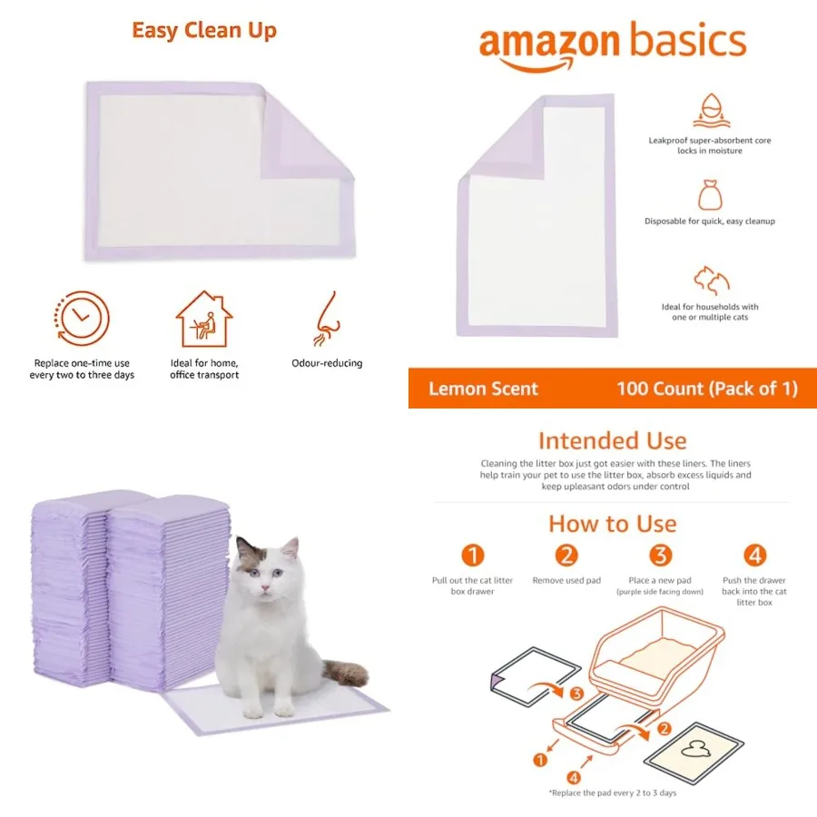 

Cat Pee Pads, Super Absorbent, Odor Control with Scent, Universal Fit for Cat Litter Box System, Multi Cat, Disposable, White/P