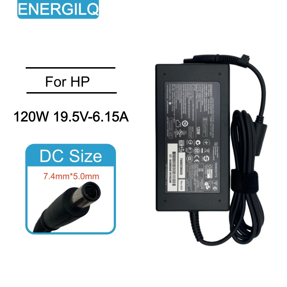 Adaptador AC 120W 19.5V 6.15A 7.4*5.0mm para HP 644699-001 645156-001 EliteBook 2530p 6930p 8460p 8470p 8530p 8530w 8540p 8540w 85