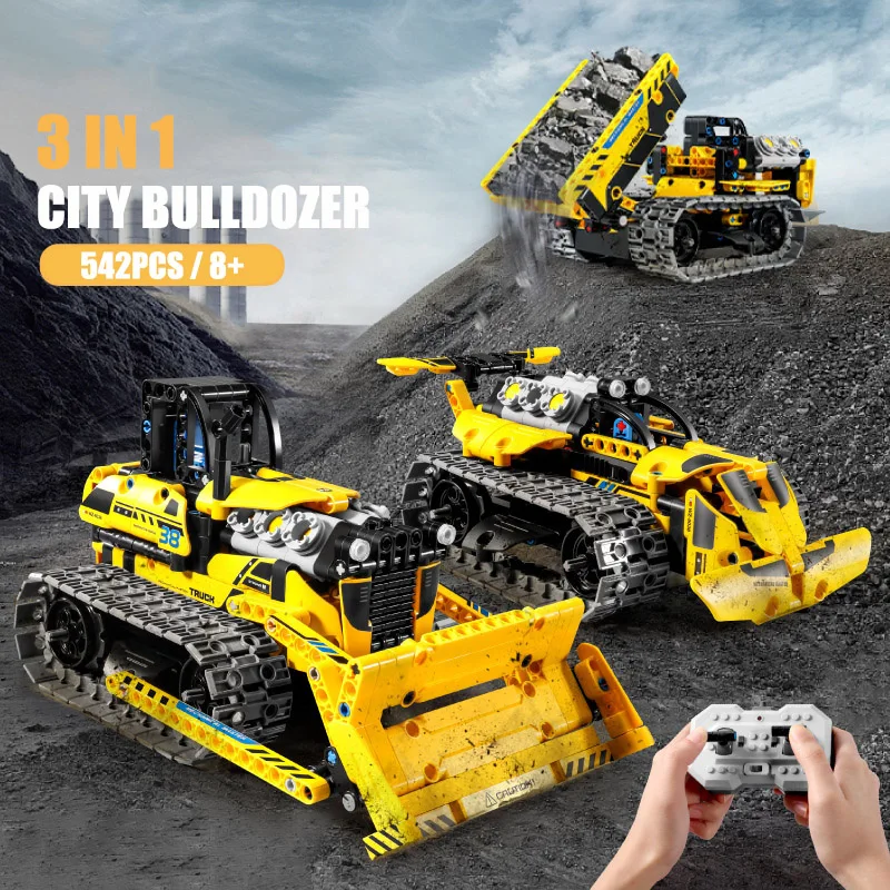 Technical 3 IN 1 City Engineering Car Excavator Bulldozer Transform RC Robot Model Building Blocks Bricks Toys For Children Gift