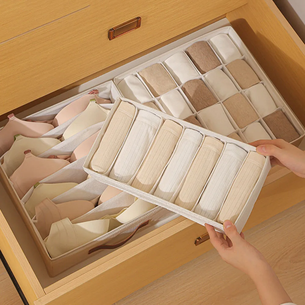 1Pc Foldable Drawer Organizer Stackable Fabric Storage Bin Socks Bras Underwear Accessories Closet Organizers Storage view 6
