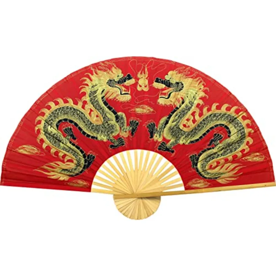 

Dragons Folding Wall Fan Hand-painted Chinese Decor Artwork 40 inch wide