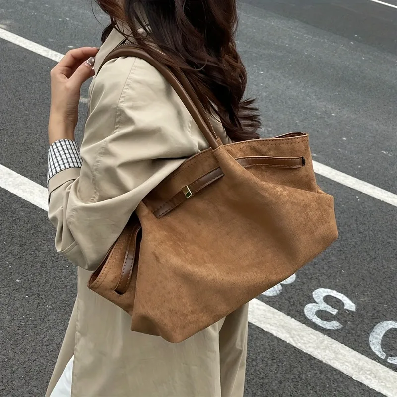 

Vintage Suede Shoulder Bag for Women, Minimalist Large Capacity Tote Bag, Elegant Retro Shoulder Purse for Daily Dating Travel