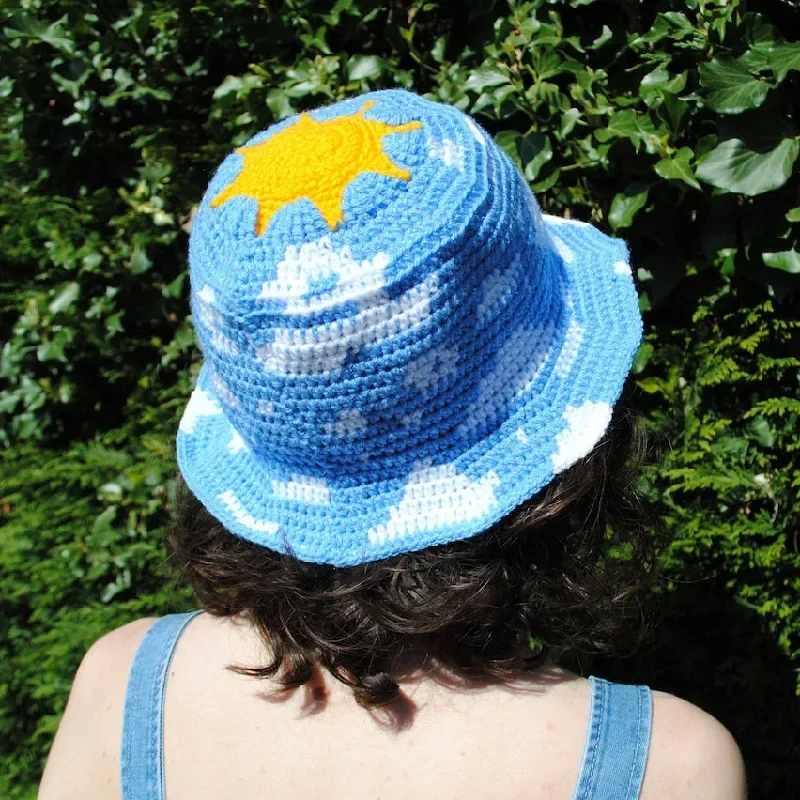 Handmade Crochet Spring and Summer Cool Ice Silk Sunscreen Beach Tourism Forest Style Cloud Fisherman's Hat