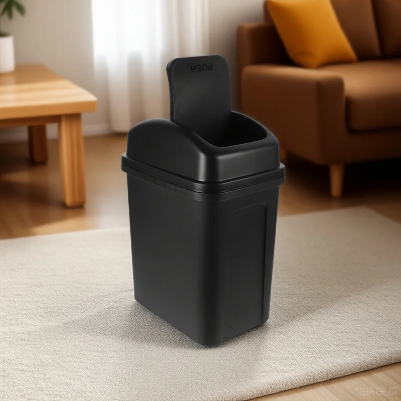 

Small Trash Can With Lid Plastic Bathroom Garbage Bin Kitchen Wastebasket Compact Household Waste Container Bedroom Office