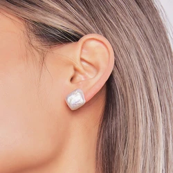 HENGSHENG 12-13mm Natural Pearls Colorful Square Baroque Earrings 925 Sterling Silver Simple For Women Girls Daily Jewelry