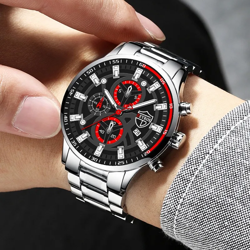 Deyris-メンズステンレススチールクォーツ時計セット,カジュアルファッション,ラグジュアリー,ビジネス,1セットあたり6個