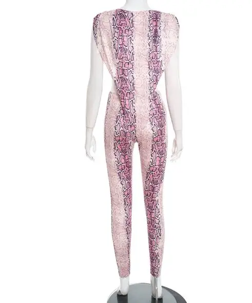 Fashionable Snake Print Inverted Triangle Sleeveless Jumpsuit and Tight Pants Set for Summer Women's Personality 2-Piece Set