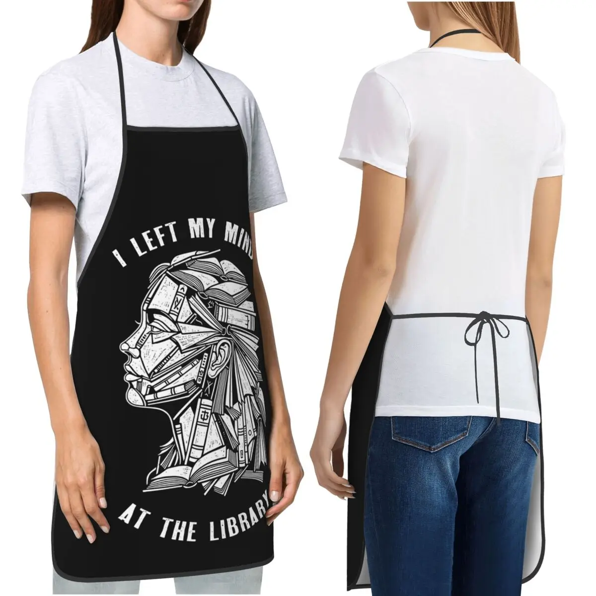 Bookish Woman Left My Mind At The Library Book Reader Girl Aprons Chef Cooking Baking Tablier  Bib Kitchen Cleaning Pinafore