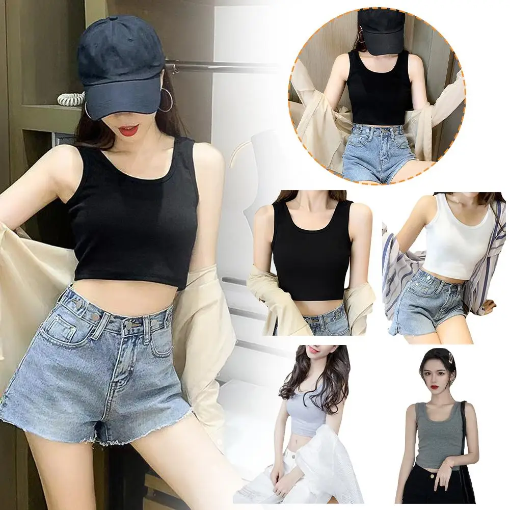 Navel-baring Camisole Vest For Women Summer Women's Slim-fitting Short Navel Top Girls Slim Short Navel-baring Pads Sexy 20 G7r9