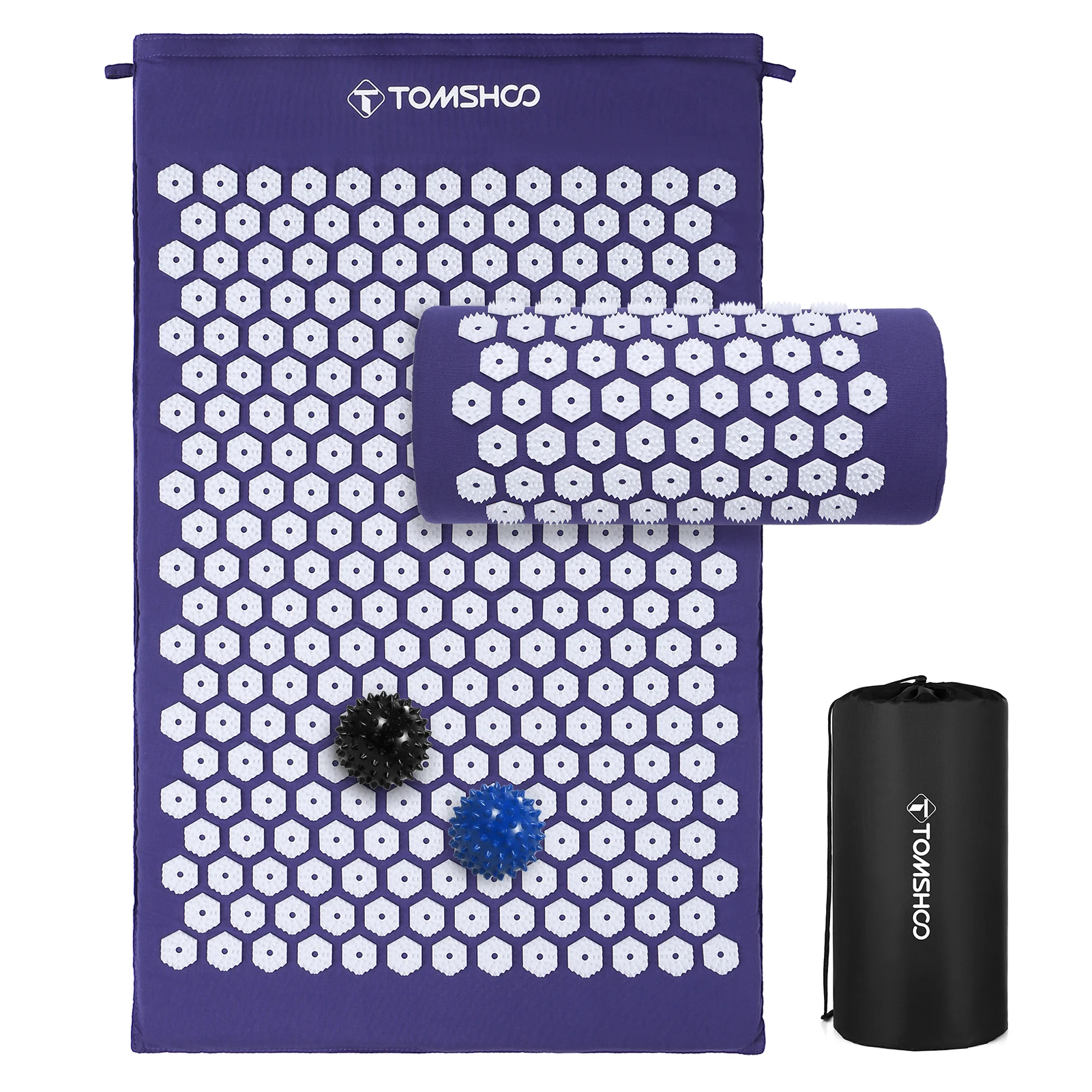 TOMSHOO Acupressure Mat and Pillow Massage Set with Bag for Muscle Relaxation Stress Relief Suitable for Back Pain Stress Relief