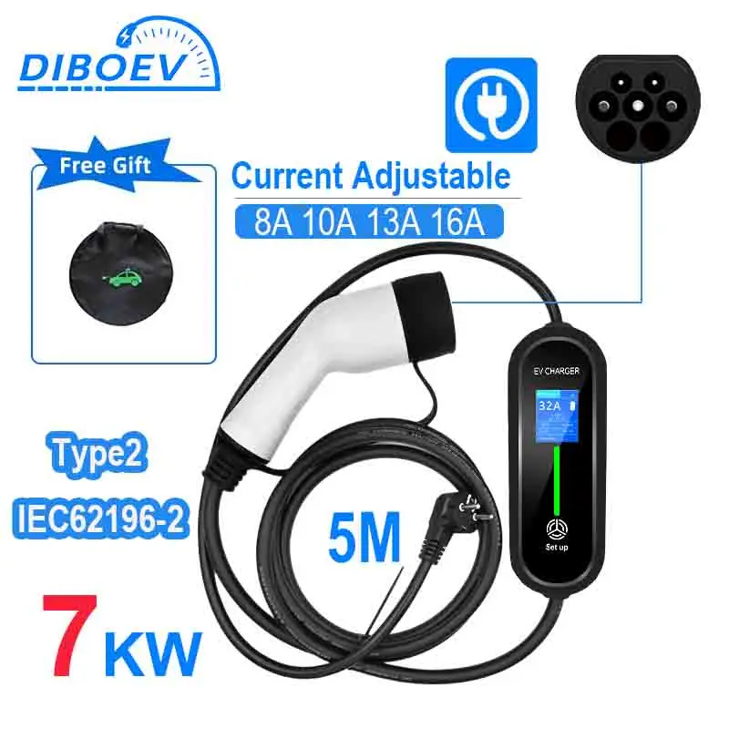 DIBOEV 3.5KW 7KW 1Phase Portable EV Charger Type 2 Type1 GBT Electric Car Charger EVSE Fast Charging Wallbox EV Charging Station