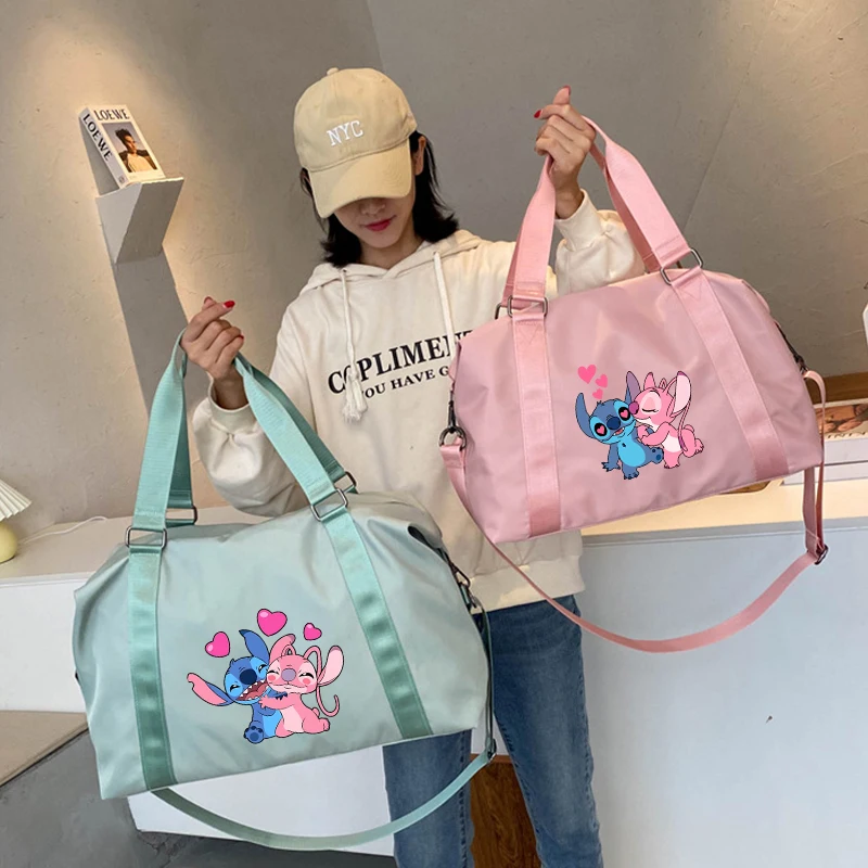 Disney Stitch Cartoon Travel Bag Cute Kawaii Portable Waterproof Shoulder Bags Outdoor Leisure Riding Clothes Organiser Gift New