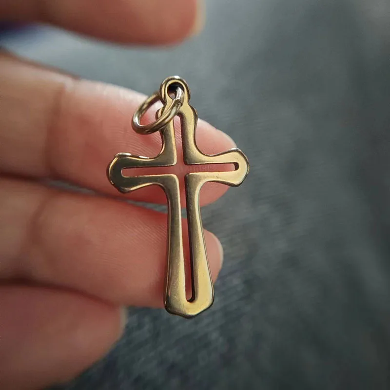 Small Hollow Out Burning  Solid Titanium Cross Pendant 3 X 2 Cm With A Split Ring