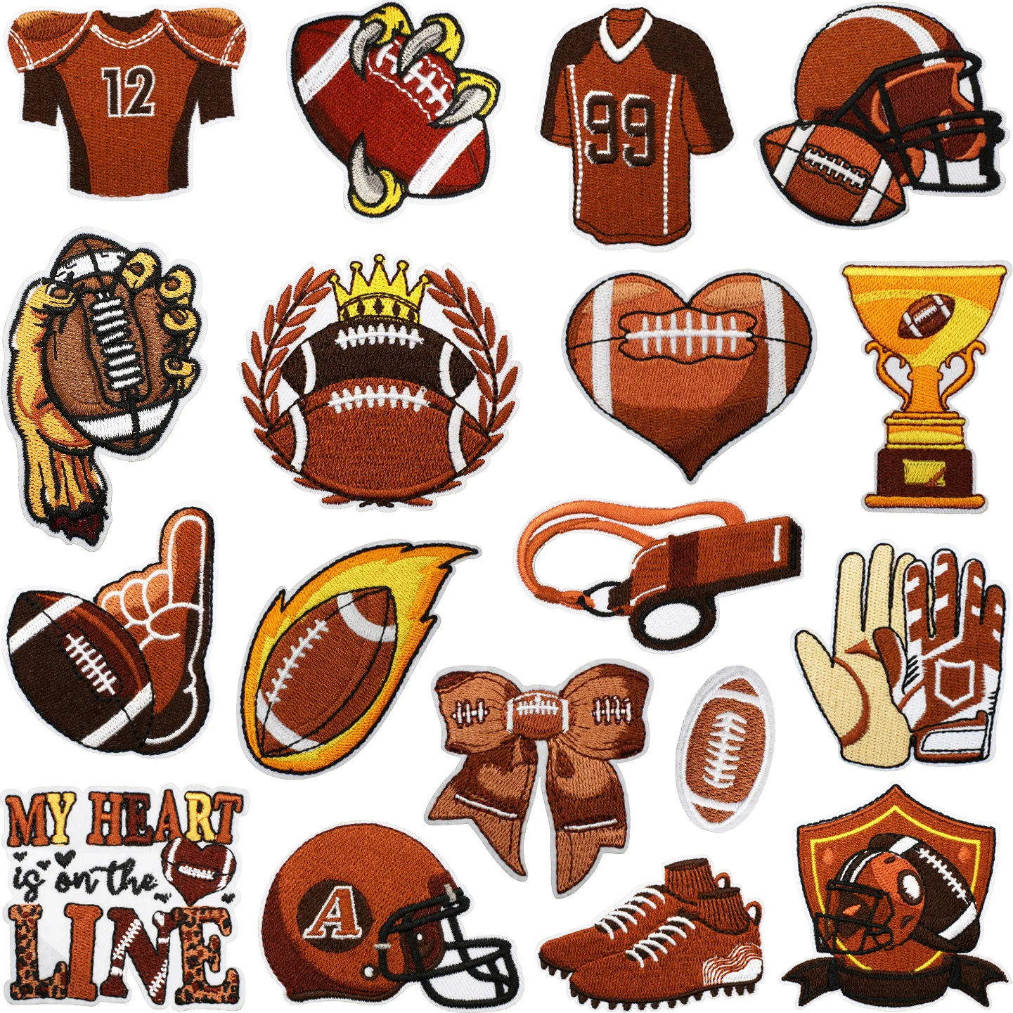 1/5PCS Wholesale Brown Trophy Rugby Badge Embroidery Patches Football Style Iron on For DIY Clothing Award Decoration