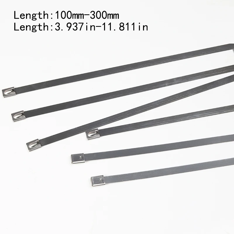 100Pcs 304#Stainless Steel Cable Ties 4.6mm Heavy Duty Self-Locking Cable Zip Tie Multi-Purpose Metal Exhaust Wrap Locking Ties