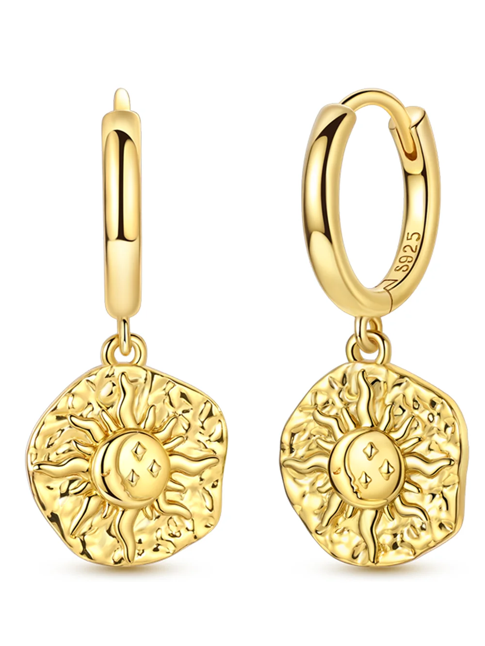 Ohrringe aus 925er-Sterlingsilber für Damen, funkelnde, vergoldete Sonnen- und Mond-Tropfenohrringe für Jahrestag, Hochzeit, Schmuck, Geschenke