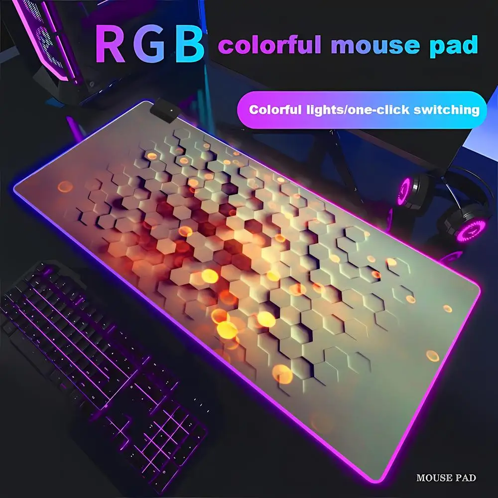 

RGB Hexagonal Mouse Pad 900x350 LED Gaming Anime Geometric Luminous Anti-skid Computer Offices Cool HYBXAXC Desk Mat Laptop Rug