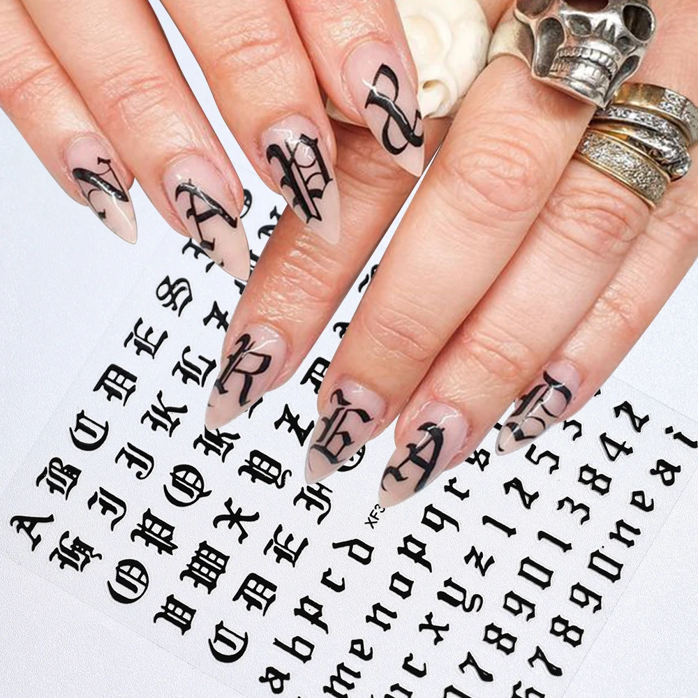 1 Stücke 3D Zahlen Englisch Alphabet Nail art Aufkleber Gold/Silber/Bunte Buchstaben Design Aufkleber Maniküre Selbstklebende Slider Dekor