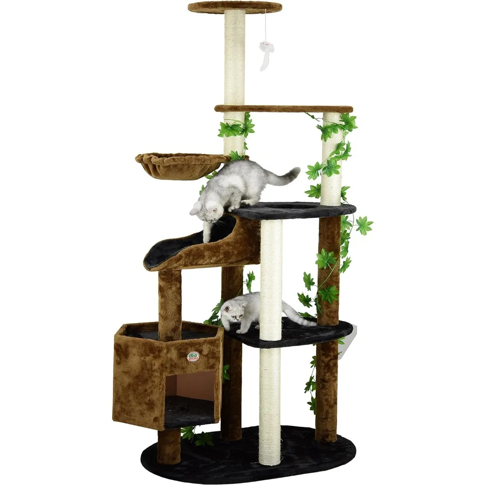 Imagem -06 - Gatos Acessórios Animais de Estimação 77-polegada Gato Árvore Scratcher para Gatos Árvores Marrom Preto Pet Gatos Acessórios Animais de Estimação Torre Suprimentos