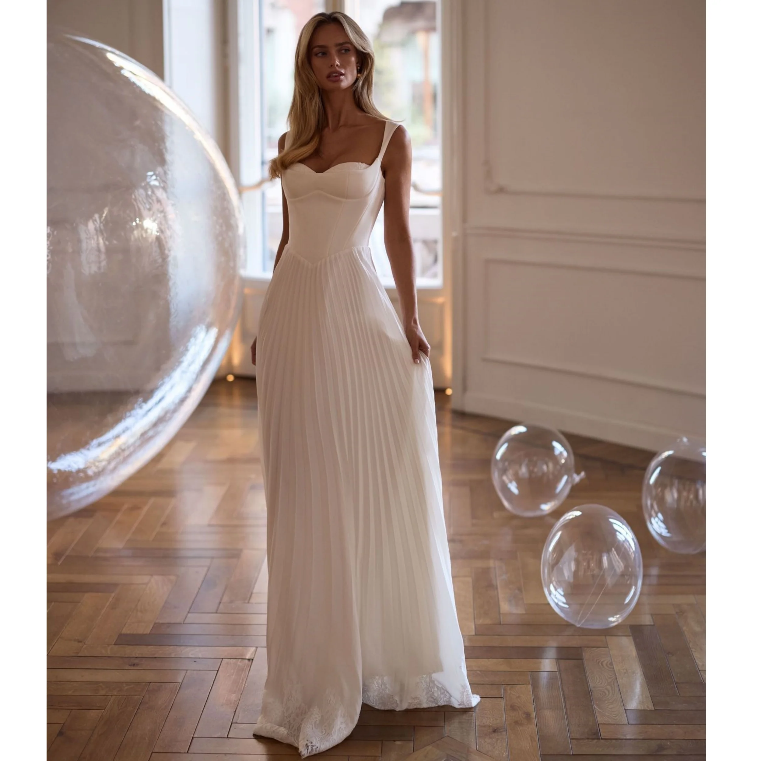 Elegant Sweetheart Wedding Dress for Women Customized Pleats Lace Floor Length Robes de Soriee Ruched Backless Bridal Gowns