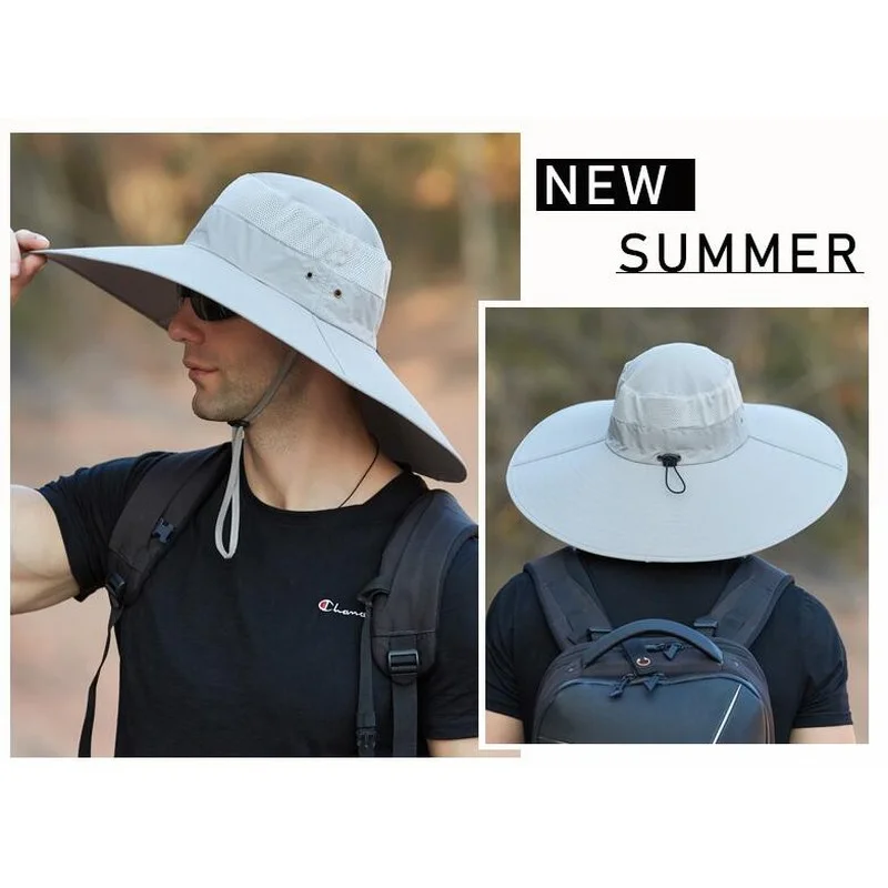 Classic Men Summer Sun Hat Waterproof Large Size 62CM Big Brim Fishing Hat Unisex 15CM Big Eaves Panama Caps Bucket Shade Hats