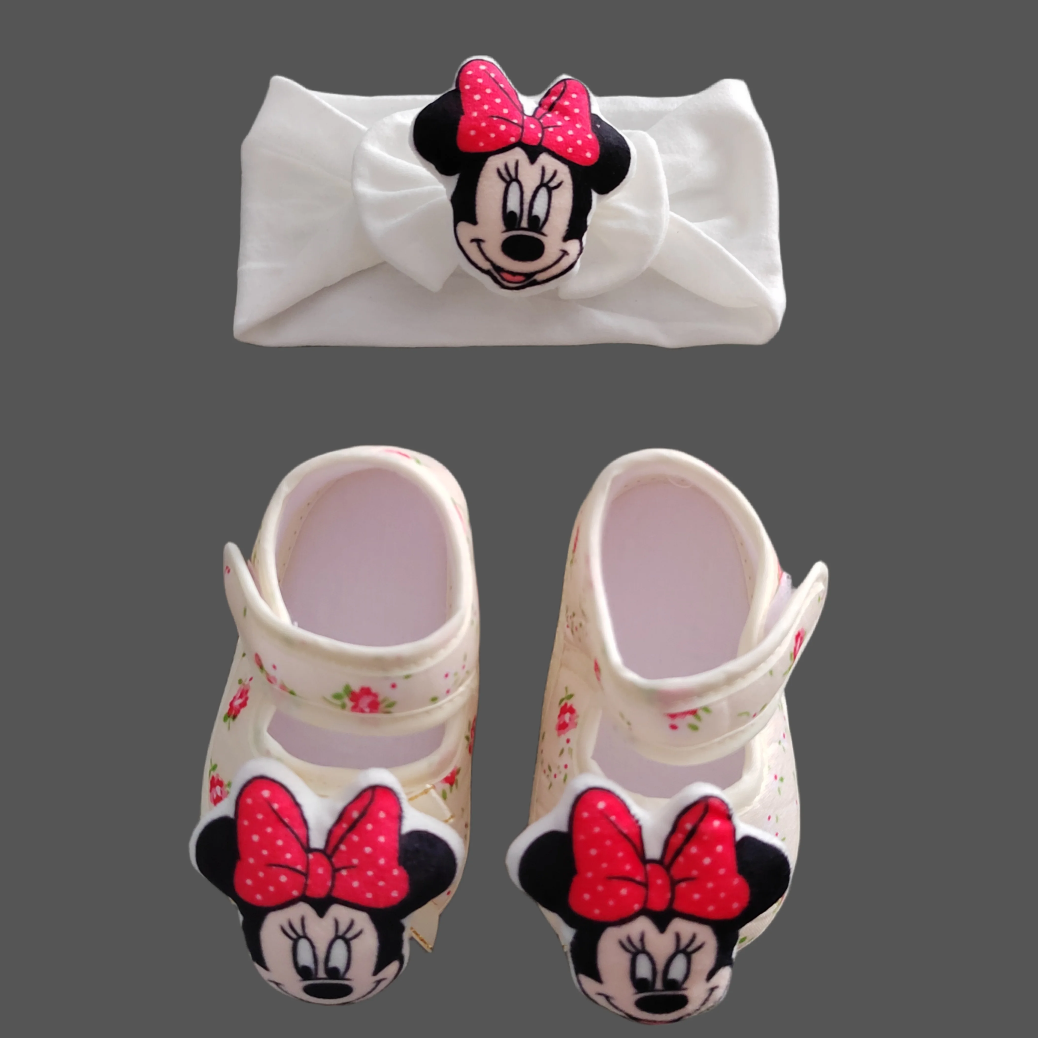 [ Disney New Baby Accessories ] Mickey Mouse Newborns Headband Match Doll Baby Have Fun Shoes Sock Minnie Mouse Summer Sandals