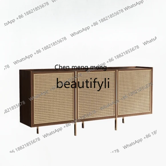 

Entrance cabinet antique walnut side cabinet retro rattan foyer wall side cabinet living room furniture H