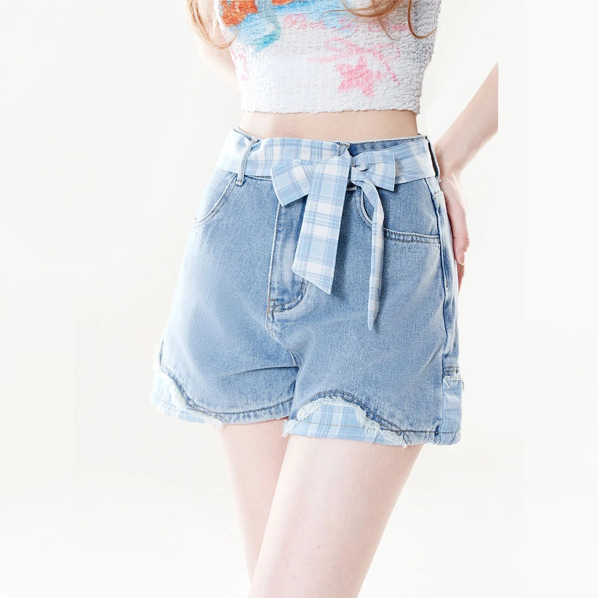 ZHISILAO New Plaid Denim Shorts Women Vintage Y2k Casual High Waist Jeans Shorts Summer 2026 Streetwear