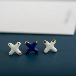 X Shape Fine Ceramic Stud Earrings  Anti allergic Needle  Plated Porcelain Wholesale Gift Accessories #XN557