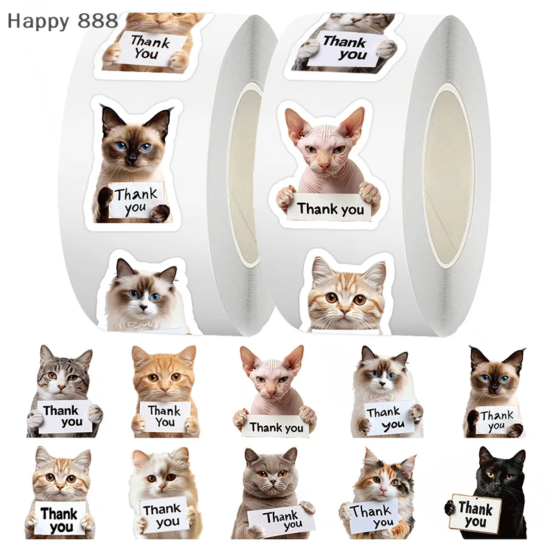 500 Pcs Cute Puppy & Cat Thank You Stickers – Adhesive Labels For Small Business Packaging, Envelope Seals