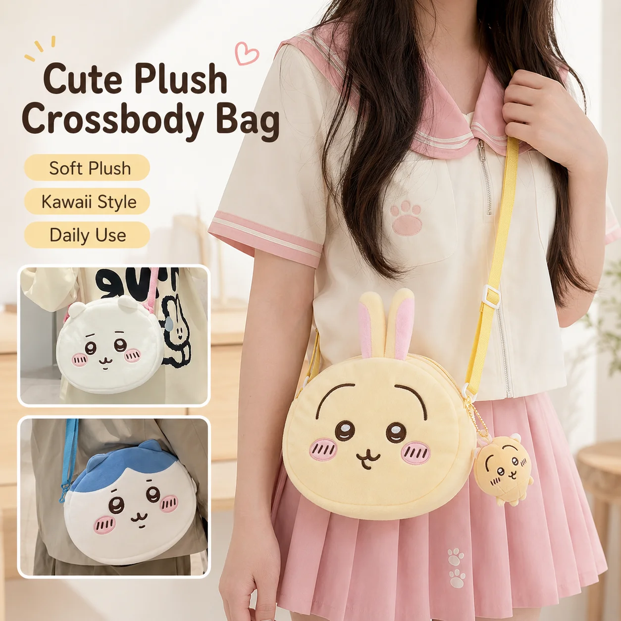 Chiikawa Plush Crossbody Bag Cute Cartoon Big Head Shoulder Bag Kawaii Japanese Style Student