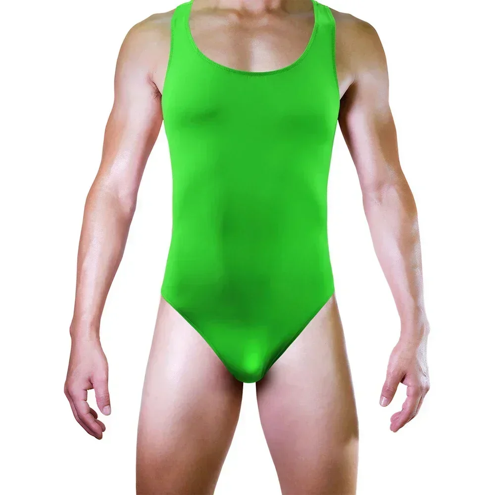 Men Bikinis Bodysuit Sleeveless Underwear Backless Singlet Leotard Cock Bulge G-strings Jumpsuit High Slit Swimsuit Gay Clothes