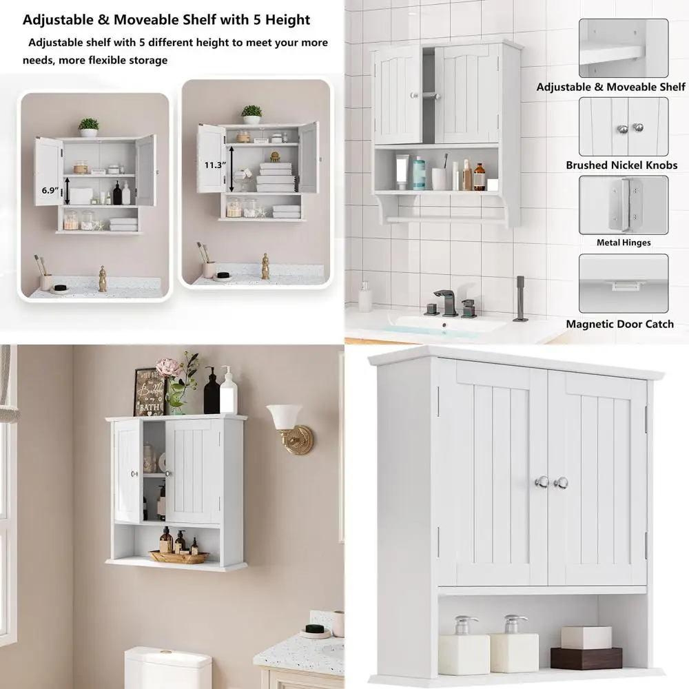 

Double-Door Wall-Mounted Bathroom Cabinet with Open Shelf for Over Toilet Storage