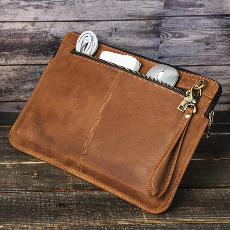 

P+ Genuine Leather Laptop Bag For Apple Macbook Air Pro 14" 13" M4 M3 Sleeve Case