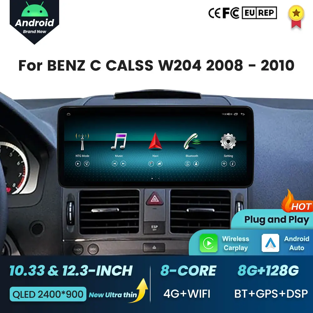 GPS Navi BT FOR BENZ C CALSS W204 2008 2009 - 2010 Wireless Carplay DSP Stereo Android System Cooling Fan HD Screen Accessories