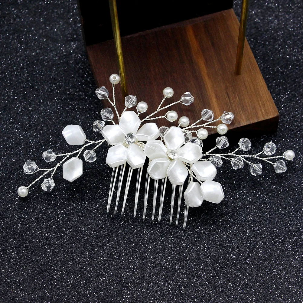 

Pearl Flower Hair Comb White Bridal Rhinestone Wedding Headpiece For Bride Bridesmaid Updo Half Hairstyle Decor