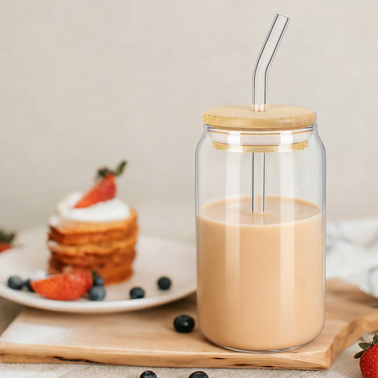 2 قطعة أكواب زجاجية غطاء من الخيزران كوب عصير القش القدح غطاء المشروبات الزجاجية كوب شرب الماء للمنزل مطعم استخدام المشروبات الباردة