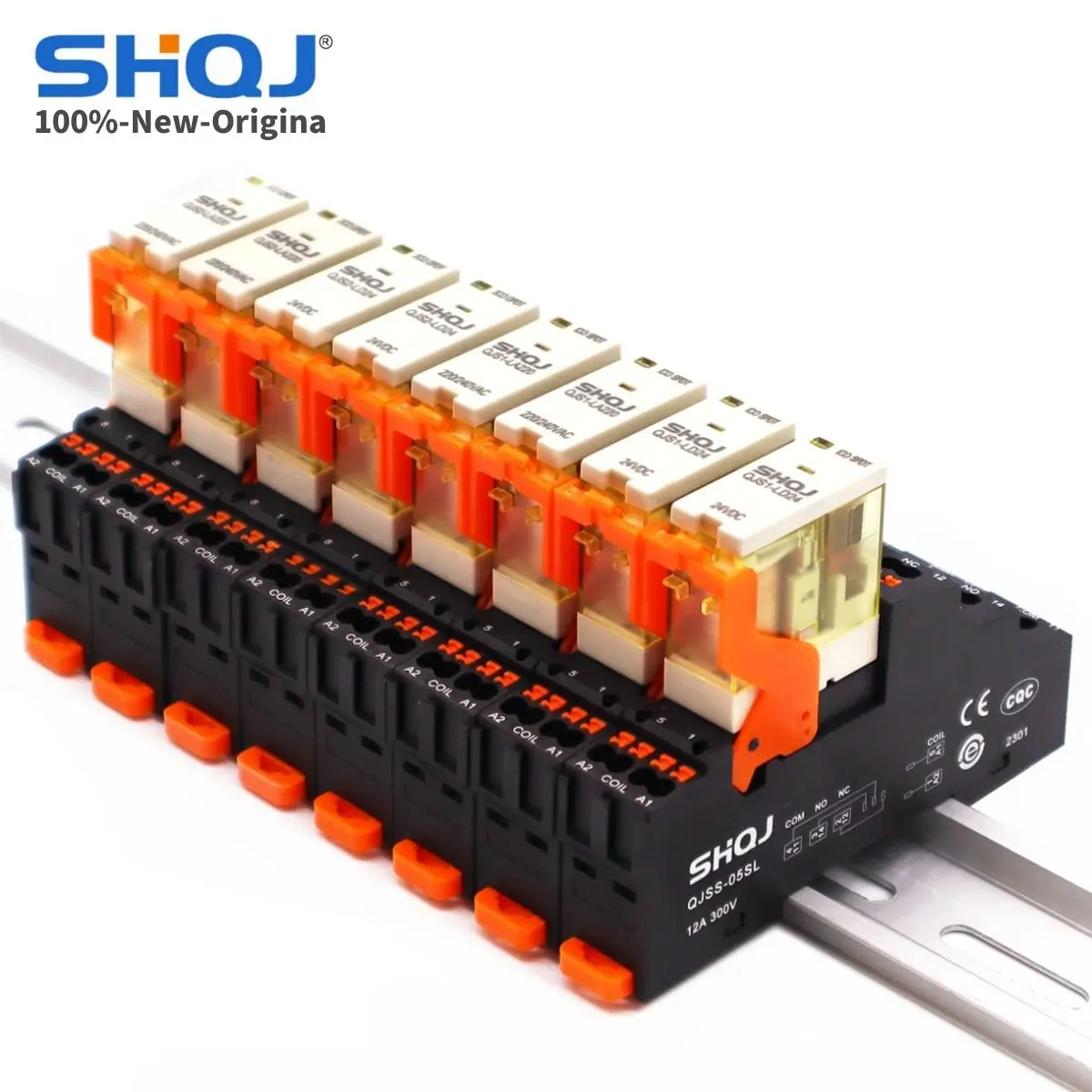 SHQJ 1CO/2CO industrial style power relay DIN Rail Mount Coil 12V 24V 110V 230V with light LED With Push-in terminal socket