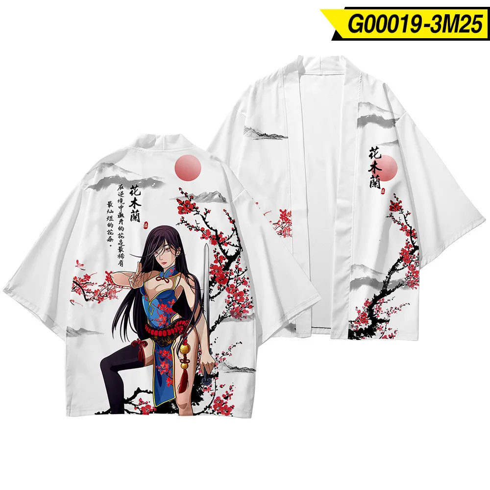 Kardigan motif kartun XS-6XL ukuran Plus Cosplay Wanita Pria Cosplay Yukata pakaian Jepang celana Kimono Samurai Harajuku