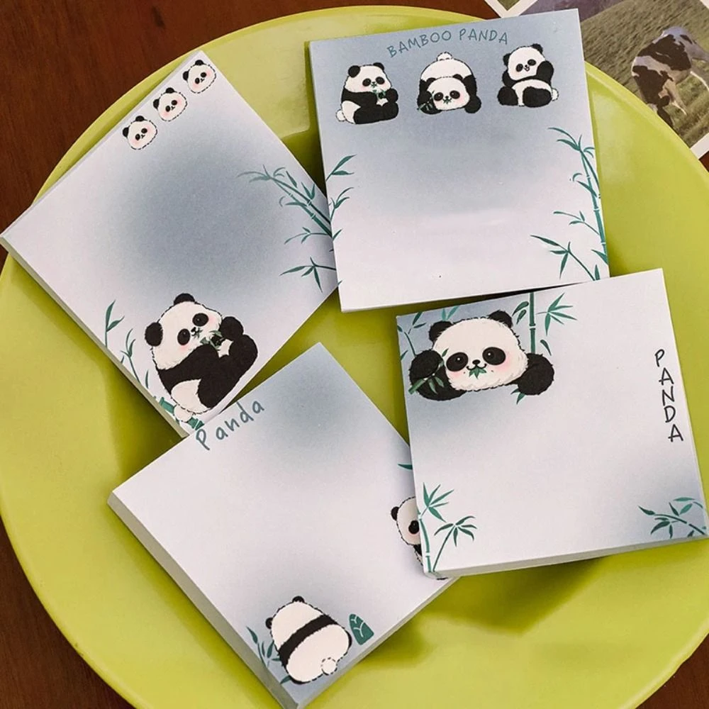 

10 pcs Cute Self-adhesive Sticky Notes Square Smooth Writing Panda Notepads Ins Style School Supplies Memo Pad Student Children