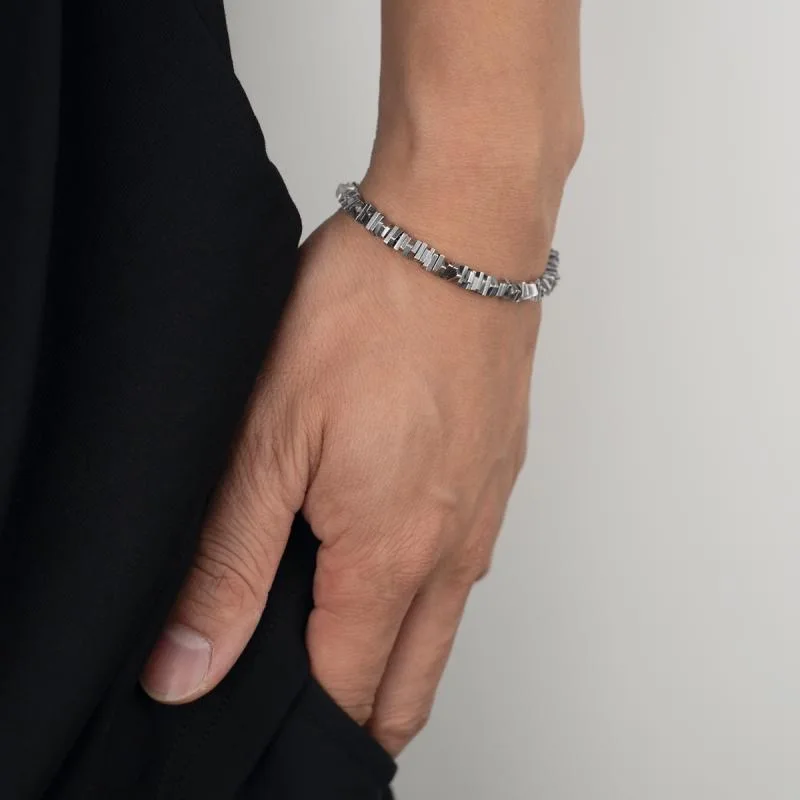 925 Sterling Silver Bracelet Adjustable Size Rope Chain Irregular Squares Bracelet for Men Party Simple Domineering Gift Jewelry