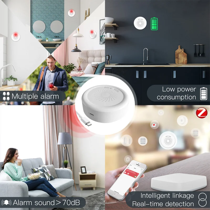 ZigBee Tuya Combustible Gas Leakage Sensor Intelligent Gas Detector Remote APP Guard Fire Retardant Kitchen Audible Visual Alarm