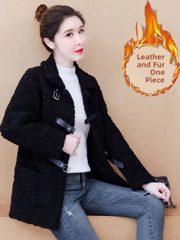 

plus Size Women's Lamb Fur Jacket Winter New Korean Style Middle-aged Mom Loose Thickened Integrated Particle Fleece Coat