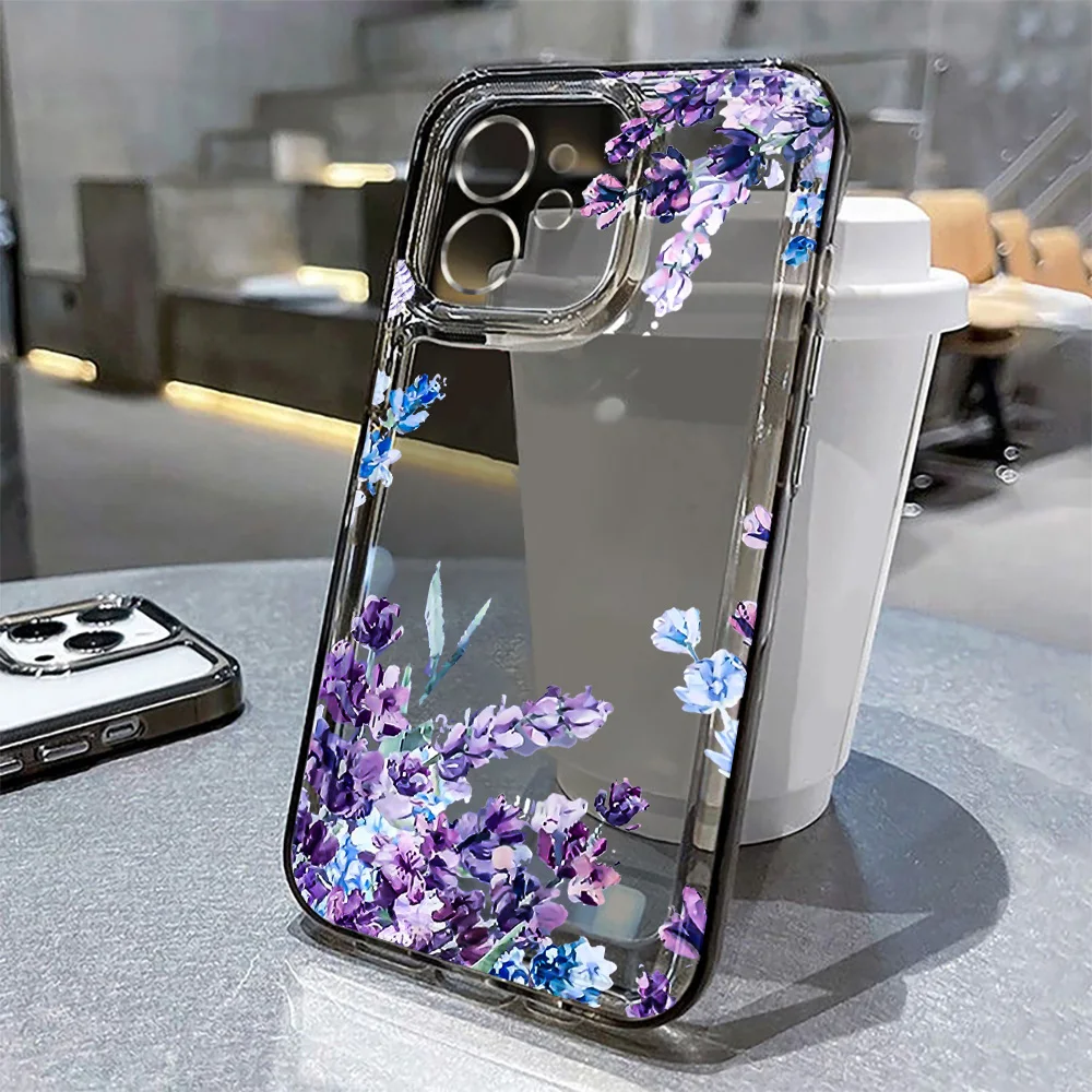 

Прозрачный чехол с фиолетовым лавандовым узором для iPhone 16e, чехлы для iPhone 11 16 Pro Max 15 Plus 14 12 13 XR X XS 8 7, чехол для телефона