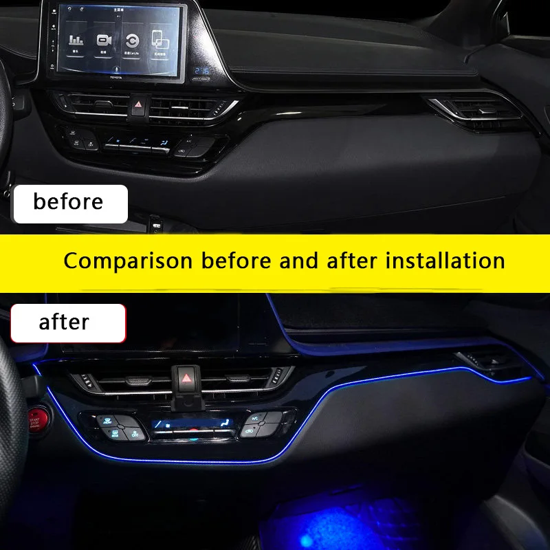 Car Interior LED Dashboard Central Frame Trim Atmosphere Light EL Wiring Neon Strip Ambient Lamp for Toyota CHR C-HR 2017-2021