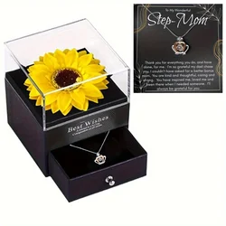 Plated Zircon Necklace For Step-Mom, Step Mom Gift Ideas, With Blessing Card Sunflower Gift Box