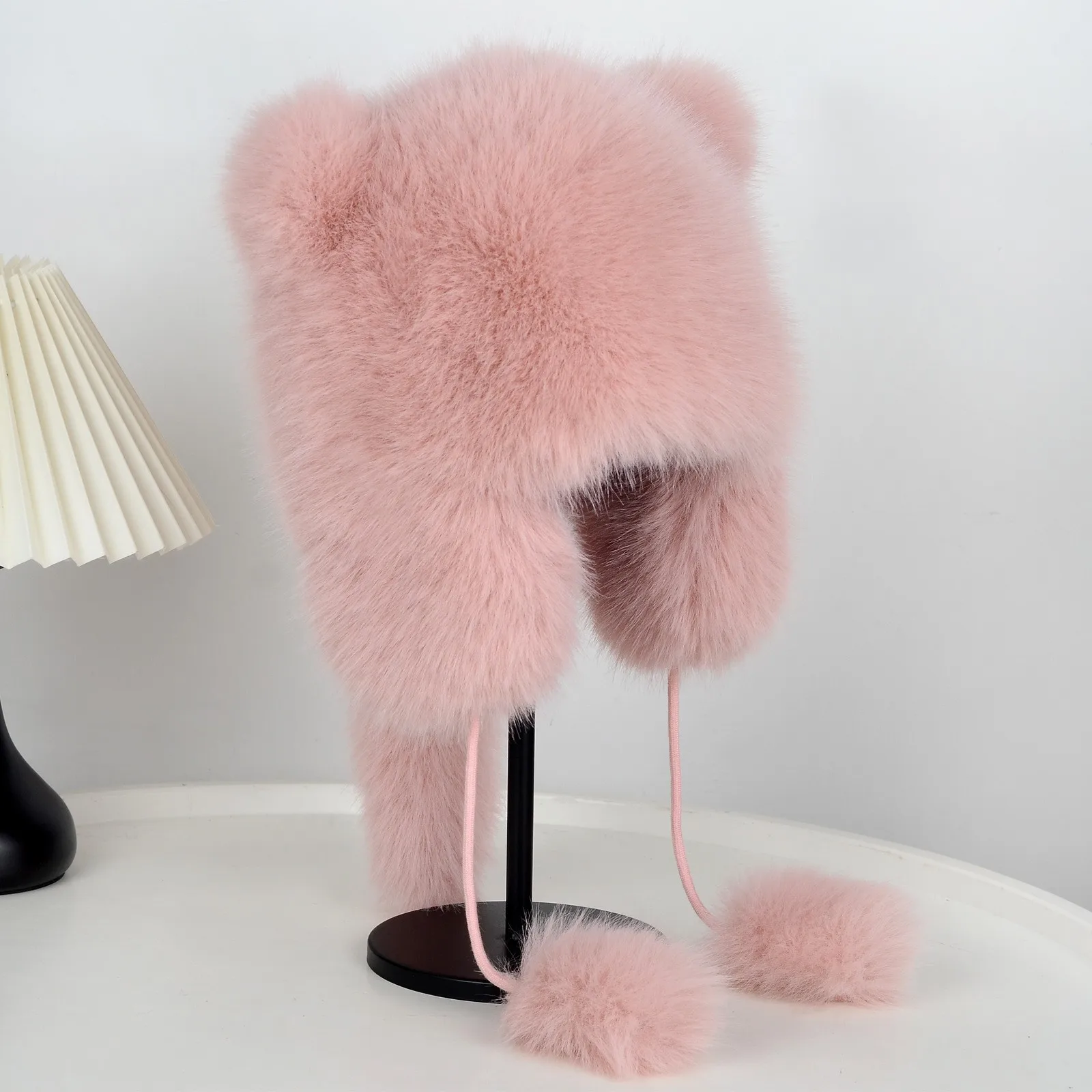 Winter Plüsch Kunstfell-Mütze für Damen Dicke Flauschige Ohrenschutz-Kappe Winddichte Warme Kopfbedeckung Balaclava-Mütze Damen Panama Russische Mütze – Detail 15