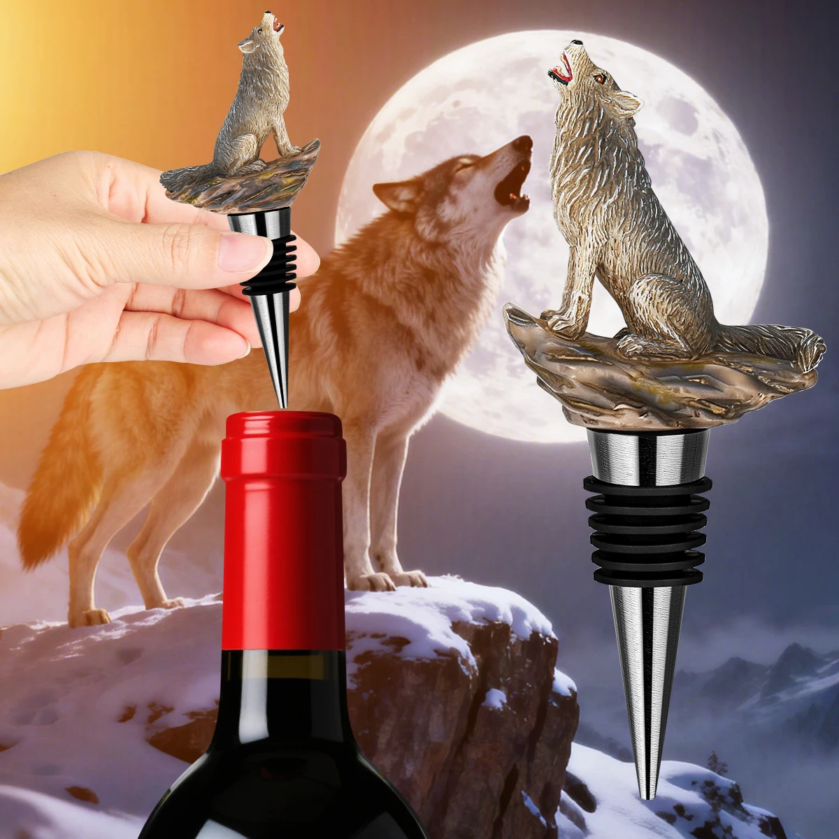 

Cool Wolf Resin and Metal Wine Bottle Stopper Wolf Decor Kitchen Bar Tools Desktop Decoration Wine Stopper Beer Gifts for Men
