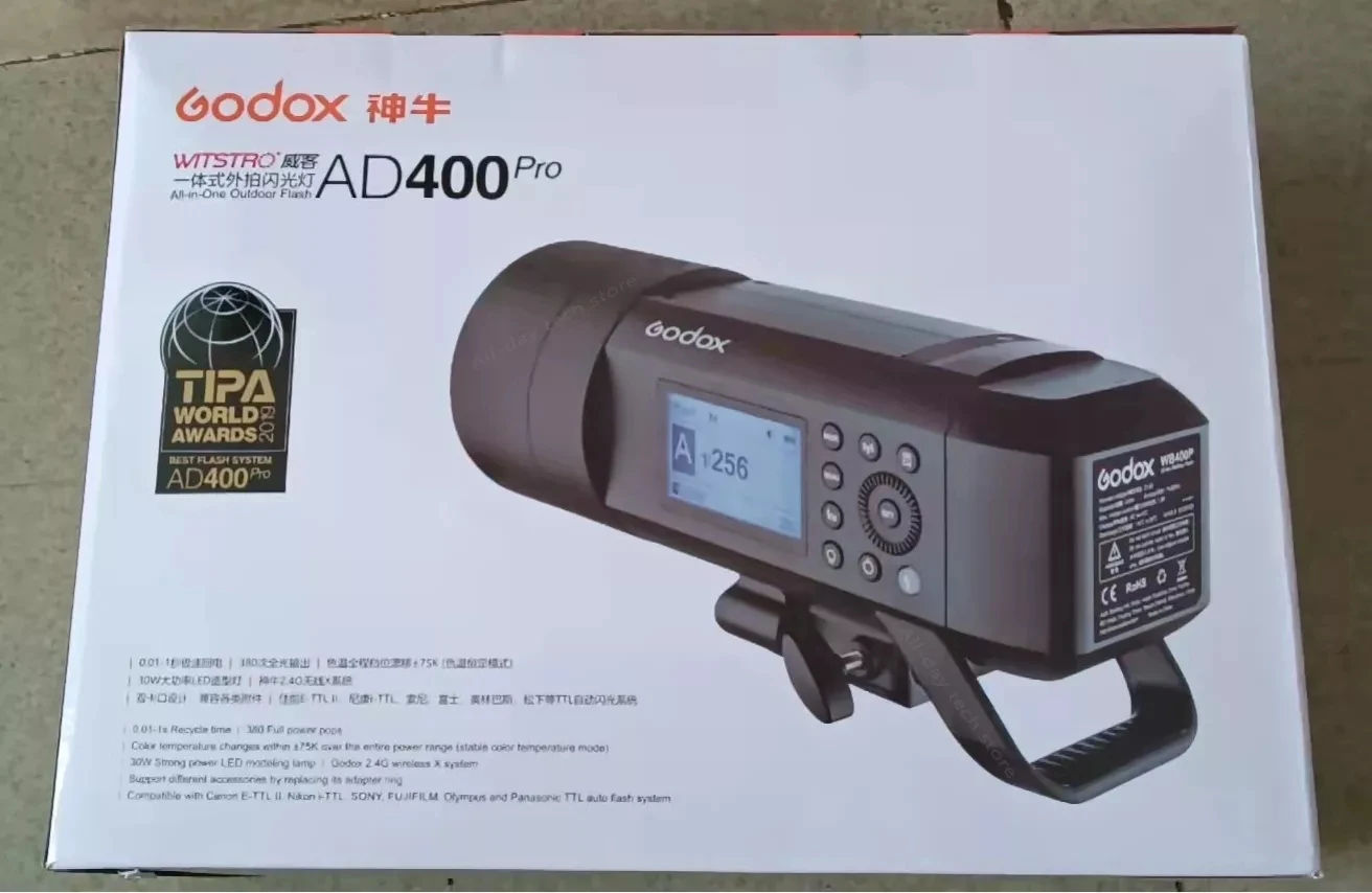 Godox AD400Pro WITSTRO All-in-One Outdoor Flash 400ws Strong Power 0.01~1s Recycle Time,12 Continuous Flashes in 1/16 Power outp